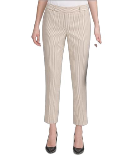 Calvin Klein Seersucker Ankle Pants Khaki/White 6