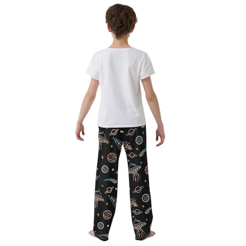 ZZXXB Rocket Planet Print Boys Long Pants Soft Trousers Elastic Waist Kids Lounge Bottoms with Pockets S-XL3