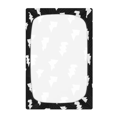 Image of Fitted Crib Sheets Doodle White Lightning Bolt Stretchy Portable Playard Sheets for Baby Toddler, Breathable Soft Mini Crib Mattress 39 x 27 in for Boys and Girls