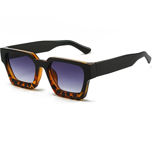 SUNBSR Thick Frame Sunglasses for Women Men Retro Square Black Sun Glasses Fashion Chunky Rectangle Shades