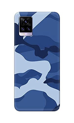 Image of Printed Hard Back Cover Case for Vivo V20 | Vivo V20 2021 Back Cover (Army Blue Pattern) -1302