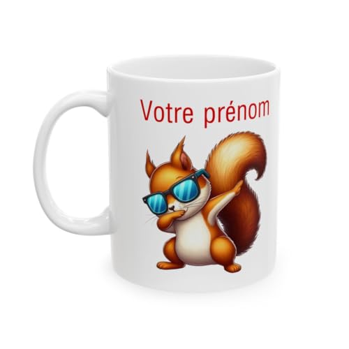 Mug Personnalisable Prénom Texte animal animaux Écureuil Qui Dab pour enfant et adulte
