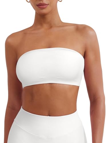 Image of YEOREO Strapless Bandeau Sports Bra for Workout Seamless Tube Top Gym Padded Wireless Bra