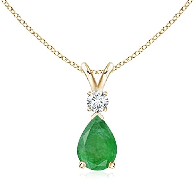 Angara Natural Emerald Teardrop Pendant Necklace with Diamond for Women, Girls in Sterling Silver / 14K Solid Gold/Platinum with 18" Chain, May Birthstone Jewelry Gift for Her Birthday Anniversary