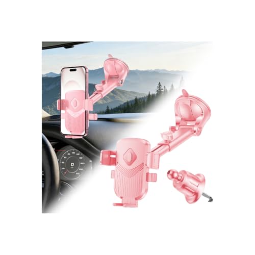 Sandfren Car Phone Holder 360 Adjustable Strongest Suction Vehicle Windshield Dashboard Air Vent Cell Phone Mounts Hands Free Automotive Interior Smartphone Stand Universal Fit (Pink)