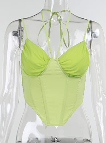 Sofia's Choice Women's Sexy Bustier Tops Corset Push Up Halter Spaghetti Strap Crop Tank Green Medium #TOP4
