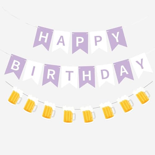 Image of Beer Birthday Banner for Beer Party and Birthday Wedding Party Supplies (Purple+White)