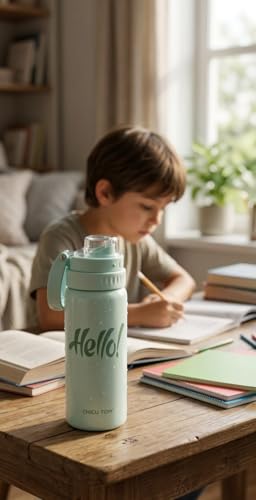 Image of Water Bottle with Straw Lid | Leakproof BPA Free Sipper Bottle for Girls and Boys | Reusable Drinking Bottle for School, Gym & Travel (600ml) (Mint Green)