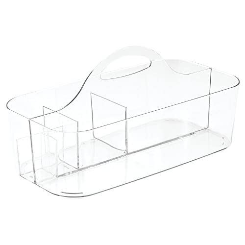 Mdesign Plastic Cosmetic Storage Organizer Caddy Tote - Divided Basket Bin With Handle For Makeup Palettes, Nail Polish, Brushes, Beauty And Bath Essentials - Lumiere Collection - Clear #TOP7
