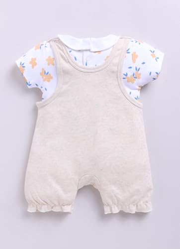 Image of Smart Baby Dungaree Set for Baby Girls 0-12 Months | Cotton Romper with T-Shirt | Soft & Breathable Fabric | Snap Button Closure for Easy Diaper Change