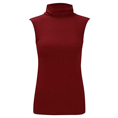 T-shirt sans manches col roulé rouge femme haut extensible uni XL