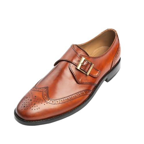 Men's Dress Shoes | Genuine Leather Shoes for Men Single Monkstrap Plain Toe Design Dress Boots Rubber Sole