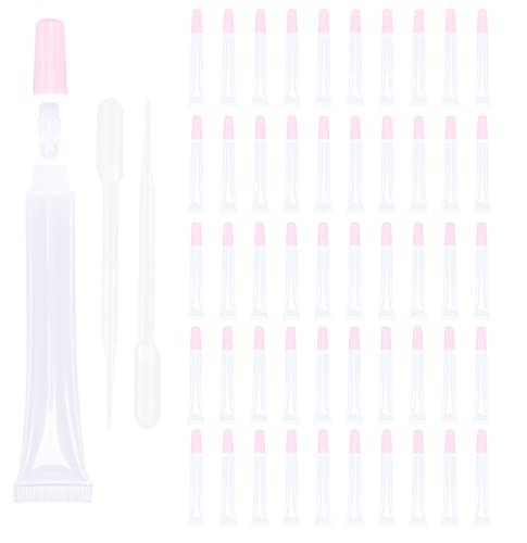 50 PCS Empty long slim 15ml squeeze pink lip gloss tubes lip oil sofe lipgloss tubes (pink lid)