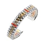 CIEMJSYNF Correa de reloj President de extremo curvado de 20 mm compatible con NH35 Datejust Correa de acero inoxidable 904L compatible con pulsera de oro plateado(Silver gold)