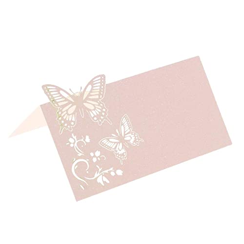 Lot de 50 marque-places en forme de papillon pour décoration de fête de mariage Rose