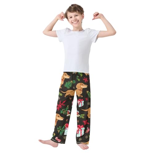 ZZXXB Dachshund Spruce Branch Berry Boys Long Pants Soft Trousers Elastic Waist Kids Lounge Bottoms with Pockets S-XL3