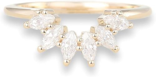 Moissanite Wedding Bands for Women 925 sterling silver with 18k yellow gold plated Marquise cut Ring, Curved Stackable Rings for Women Gifts