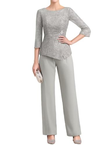 Mother of The Bride Dresses Pant Suits Chiffon Lace Outfit Sets for Wedding Guest Sequin Dress - Main Image