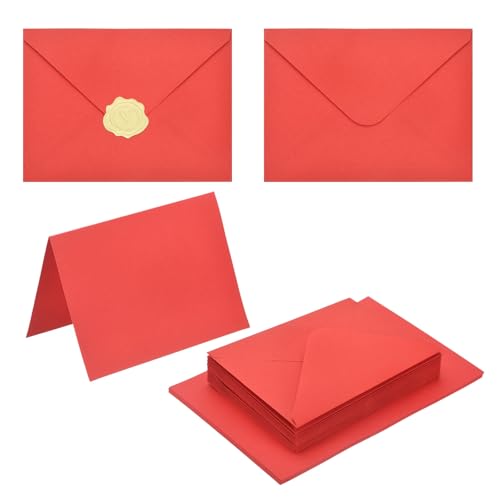 PATIKIL 50Pack Red 5x7 Blank Cards and Envelopes, V Flap A7 Envelopes with Cardstock & Gold Stickers Small for Greeting Cards Wedding Greeting Birthday Invitations Letter Mailing