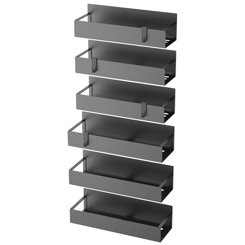 Image of HuggieGems Metal Magnetic Spice Rack for Refrigerator Black, 6 Pack | Magnetic Shelves Heavy Duty for Fridge in Kitchen, Seasoning Storage Organizer, For Oven Washer and Dryer, For Heavier Items