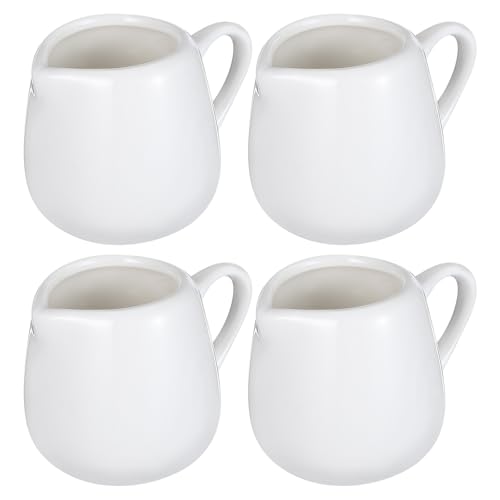 Listado de Jarritas para la leche los preferidos por los clientes. 44 UKCOCO Juego de 4 Mini Jarras de Cerámica con Asa - Cremeras Pequeñas de Porcelana para Leche, Café, Salsas, Jarabe Y Aderezos - Salseras Individuales (1. 5 Oz /45ml)