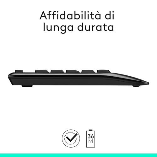 MK345 Combo Tastiera di Dimensioni Standard con Poggiapolsi e Comodo Mouse per la Mano Destra, Layout Internazionale QWERTY - Nero - Tastiera gaming - Immagine 5