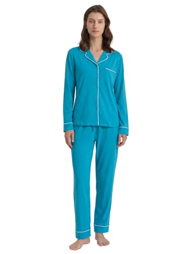 Image of Latuza Women's Petite Size Button Down Pajamas Set Long Sleeve