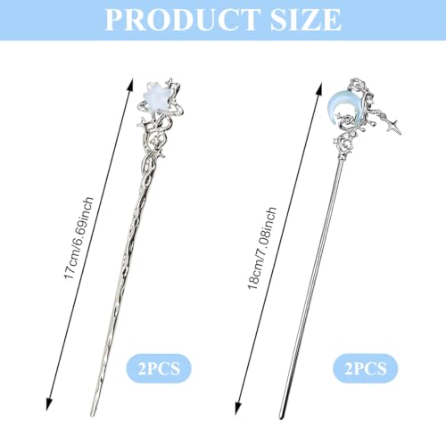 Image of SANNIDHI 4Pcs Hair Stick for Bun, Stylish Bun Stick Accessories for Women, 7 inch Crescent Star Charm Hair Bun Sticks for Women, Metal Alloy Fashion Accessories for Updo