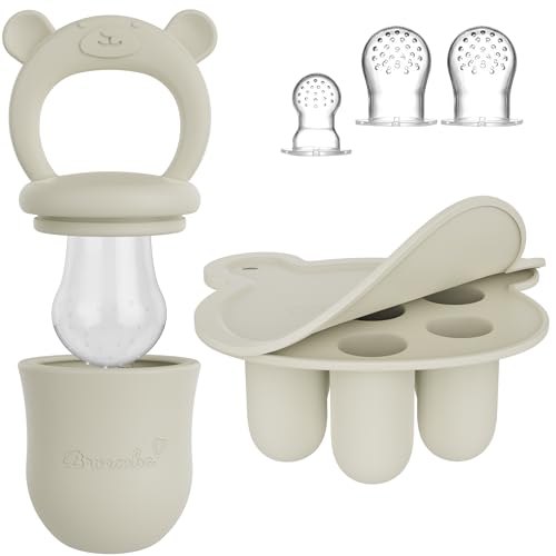Baby Fruchtsauger & 3 Schnuller mit Eisform Set - Beiger Silikon...