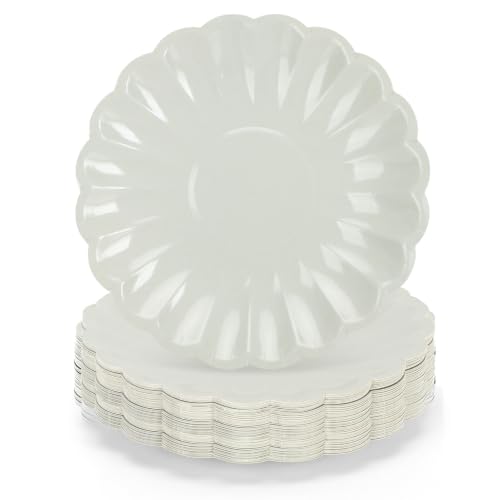 CENLBJ 40Pcs Sage Green Paper Plates 9" Scalloped Green Plates for Wedding