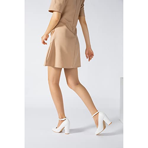 Women's Ankle Strap Pumps Closed Toe Block High Heel Round Toe Mary Jane Shoes3