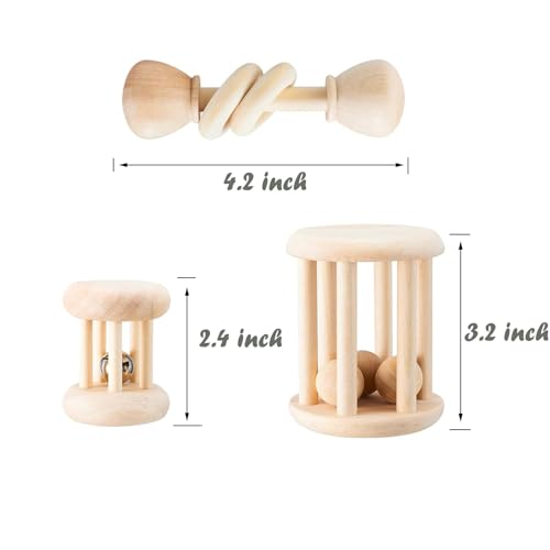 KABASI 3 PCS Wooden Bunny Toys, Safe Rabbit Guinea Pigs Bite-Resistant Natural Wooden Chew Teeth Grinding Toys for Chinchillas Hamsters Small Animals Rat Playing Indoor Outdoor - Image 4