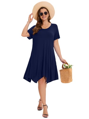 Image of ZENNILO Plus Size Tshirt Dress with Pockets Casual Summer Dresses Crew Neck Short Sleeve Swing Dress for Women