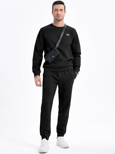Elegancity Trainingsanzug Herren 2-Teiliger Jogginganzug Sets Casual Jogginghose Herren Lang und Rundhals Sweatshirt Set Sportanzug Tracksuit,Schwarz XL