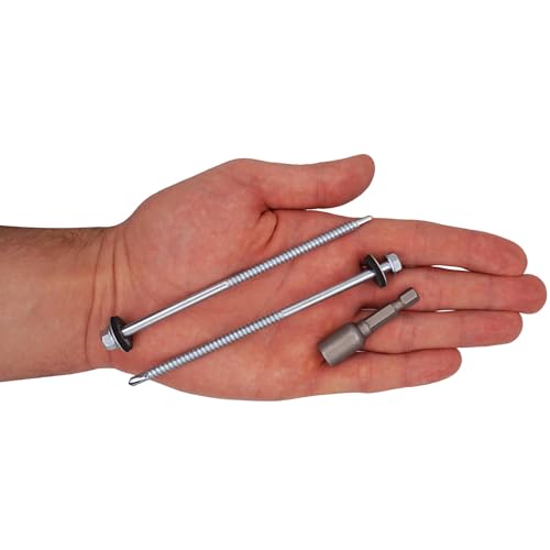 SKIR'CO (100 szt.) Wkręty dekarskie ocynkowane 5,5 x 120 mm, łeb sześciokątny, DIN 7504-K Wkręty samowiercące z podkładkami uszczelniającymi EPDM