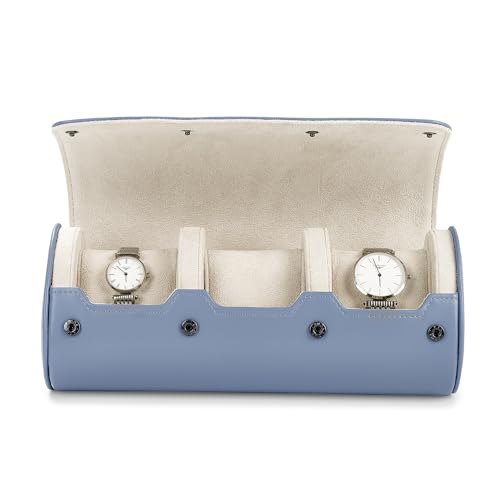 HVMBEUGOS Estuche para Relojes Elegant Light Blue de 3 Compartimentos para Viajes y Almacenamiento, con Almohadillas extraíbles.