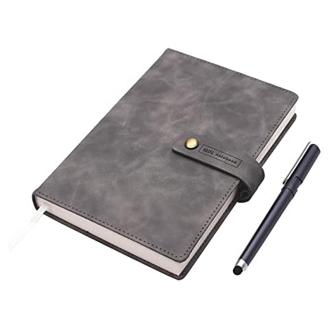 A5 408 Pages/204 Sheets Classic Journal Notebook Office Agenda Planner Organizer Notebook Business Work Record Thickened Meeting Diary Book School Stationery Supplies with Pen (Gray) Cover