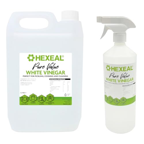 Hexeal White Vinegar Refill Kit – Pure Value White Vinegar 5L & 1L Spray – Cleans Surfaces, Deodorises & Removes Grime