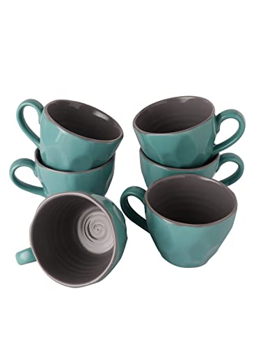Image of miah decor Ceramic Coffee Mug Set of 6 | 220ml Tea Cups Set | Teal & Grey Ceramic Cups | Hand Textured Coffee Cups & Mugs | Modern Tea Mug Set | Microwave & Dishwasher Safe