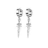 Unisex Gothic Punk Silver Stainless Steel Dagger Cross Sword Dangle Earrings Piercing Jewelry Huggie