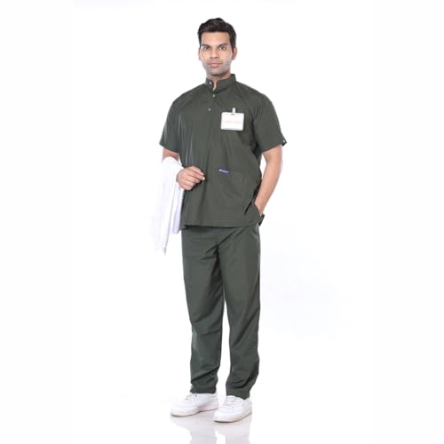 Image of Women's 5-Pocket Scrub Suit | Set of Top & Pant | Half Sleeves | Mandarin Collar | Breathable Polyviscose Fabric | Comfortable | Durable | Uniform for Doctors Nurse & Dentist MH 5XL