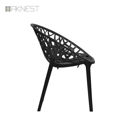 Image of Oaknest Neelkamal Crystal Plastic Chair - Stylish Tree-Design Backrest, Lightweight & Durable for Home, Garden & Patio (Iron Black), Set of 4 Piece