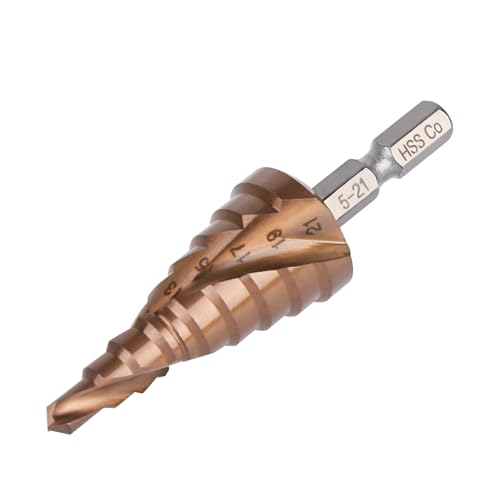 Vearter 5-21mm Cobalt Step Drill Bit for Metal, M35 HSS 9 Steps Cone Cutter, Spiral Flute Hex Shank Step Drill for Stainless Steel, Aluminium Sheet, Iron, Copper, Plastic, PVC, Wood 1 Vearter 5-21mm Cobalt Step Drill Bit for Metal, M35 HSS 9 Steps Cone Cutter, Spiral Flute Hex Shank Step Drill for Stainless Steel, Aluminium Sheet, Iron, Copper, Plastic, PVC, Wood