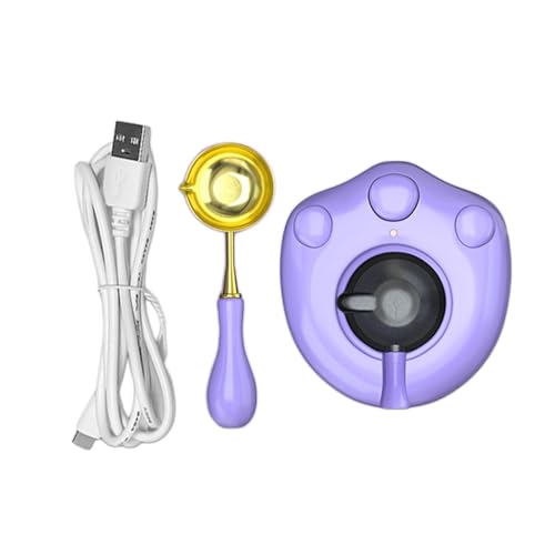 Generic 3点セット シーリングワックス炉 USB給電 ワックスシールウォーマー 電気加熱 封蝋スタンプ 温度維持機能 溶解ポット 携帯便利 DIYツール スプーン付属 コンパクト 封筒 手紙 パーティー ギフトラッピングに対応, 紫
