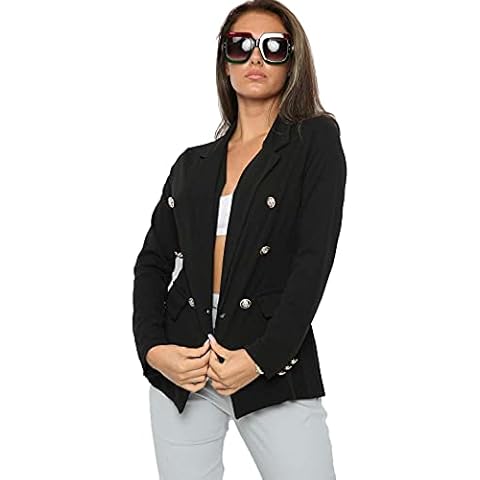 Womens Blazer Jacket Ladies Coat Sleeve Long Suit Breasted Double Office Military Style Smart Women's Formal New Slim Black XL Cover