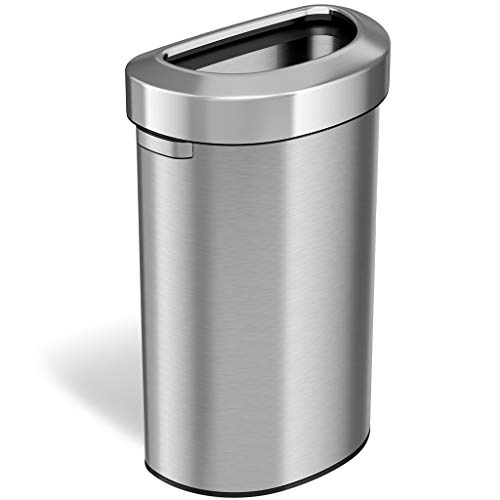 iTouchless 23 Gallon Semi-Round Stainless Steel Open Top Trash Can and Recycle Bin, 87 Liter, Slim and Space-Saving Design for Home, Office, Kitchen, Restaurant, Restroom, Large Capacity