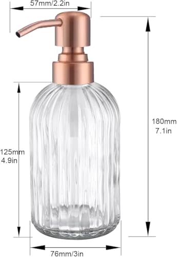 Image of Glass Soap Dispensers for Kitchen and Bathroom, 16oz Heavey Glass Bottle, Stainless Steel Red Copper Pump,Clear Farmhouse Bathroom Soap Dispenser
