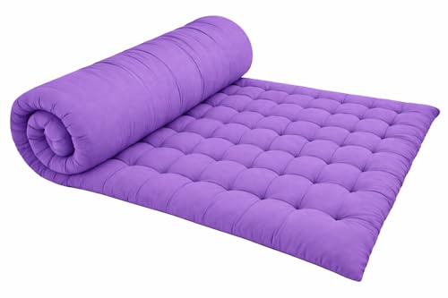 Image of ATOOTFUSION Soft Cotton Quilt | Foldable Light Weight Filled Single Firm Cotton Quilt Mattress| Gadda (Solid Coloured, 2 Sleeping Capacity, 5 x 6 ft or 72 x 60 Inches Queen) (Purple)