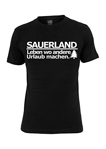 T-shirt humour allemand homme noir XL Leben wo rendering vacances macht Sauerland coton