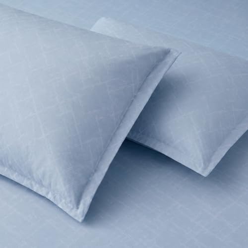 Image of Marrow Lane 400 TC Soft Air Cotton Double Bedsheet | Rose Mist | Flatsheet with 2 Pillow Covers | Solid Textured Weave (228.6 x 254 cm, Slate Blue)